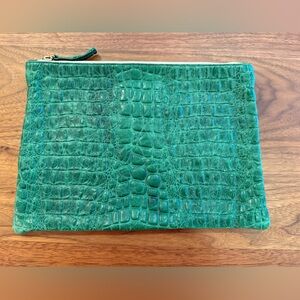 Clare V Green Embossed Leather Clutch